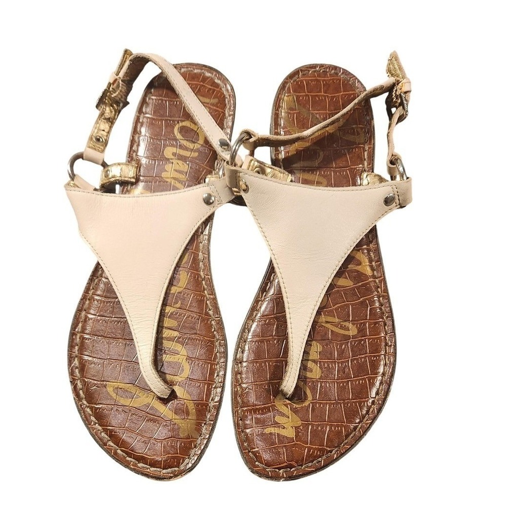Sam Edelman Sandals Shoes Womens Size 7 Beige Gigi Leather Thong‎ Flat Ankle